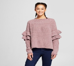 Chenille Mauve Pink-Purple Ruffle Sleeve.